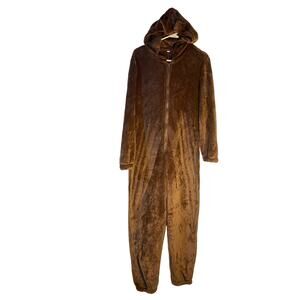 Teddy Bear Onesie Chocolate Brown Furry Womens Zip Up Large Costume